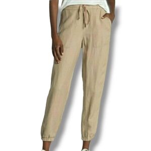 Calvin Klein Jeans Linen Blennd Beach Pants Elastic Ankle Drawstring Waist Sz 2